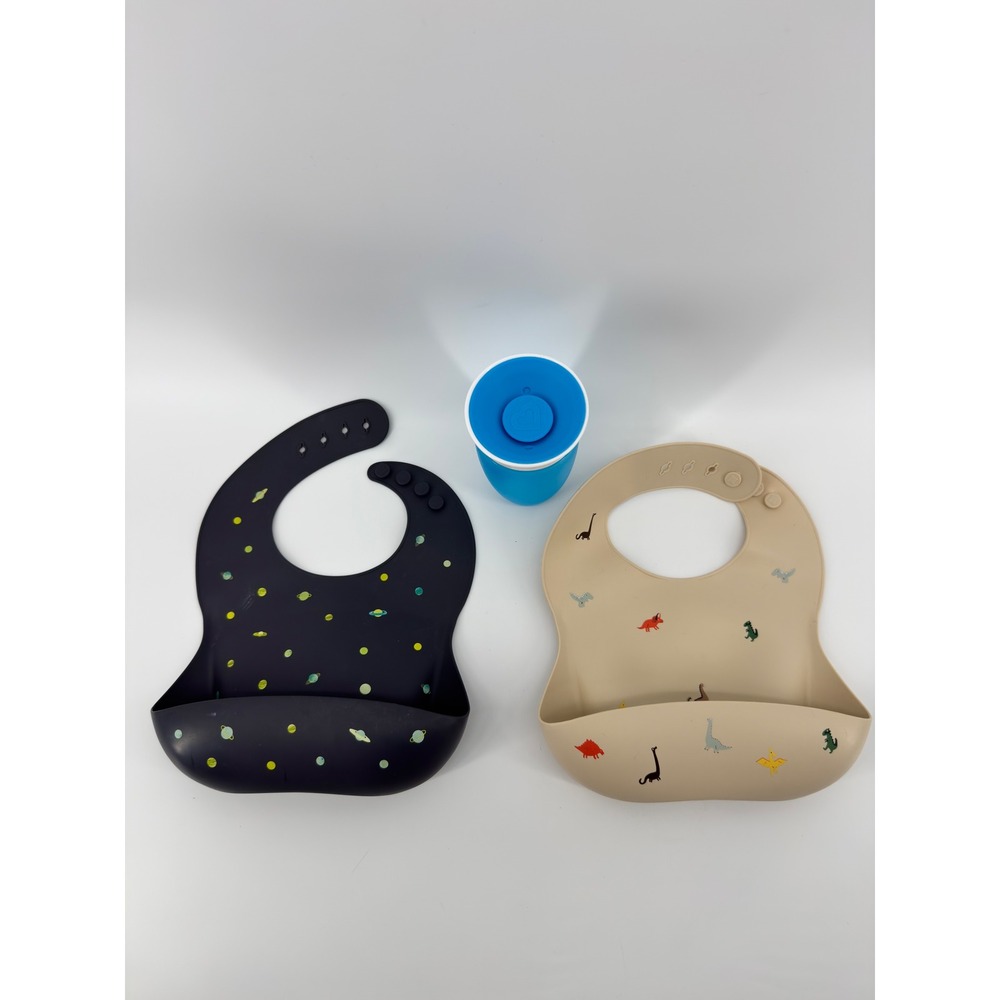 Munchkin Miracle 360 Cup and Silicone Bib Set Space Dinosaur 3pc Bundle
